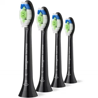 Rezerve Philips Sonicare Optimal White HX6064/88, pachet de 4 capete de periere, Standard, click-on, sincronizarea modurilor BrushSync, Negru