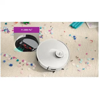 Robot de aspirare Bosch BCRC1W, aspirare&spalare, statie de incarcare, putere maxima 11000 PA, Navigare 360° LiDAR, Funcție Reduced Tangling, recipient praf 0.4 L, Home Connect, Alb