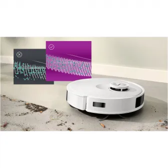 Robot de aspirare Bosch BCRD1W, aspirare&spalare, Statie de golire, putere maxima 11000 PA, Navigare 360° LiDAR, Funcție Reduced Tangling, recipient praf 0.4 L , Home Connect, Alb
