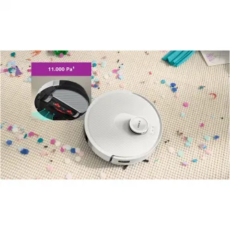 Robot de aspirare Bosch BCRD1W, aspirare&spalare, Statie de golire, putere maxima 11000 PA, Navigare 360° LiDAR, Funcție Reduced Tangling, recipient praf 0.4 L , Home Connect, Alb