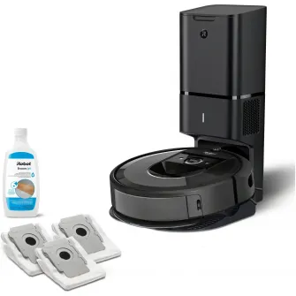 Robot de aspirare cu mop, iRobot Combo i8+, i857840, golire automata in CleanBase, sistem de curatare Aeroforce in 4 etape, recipient lavabil, navigare iAdapt, 10 harti in aplicatia iRobot Home, Dirt Detect, zone keep out, negru
