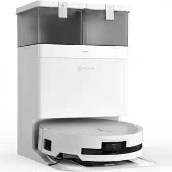 Robot de aspirare Ecovacs DEEBOT X8 OMNI, 18000Pa, baterie Li-Ion 6400mAh, capacitatea rezervorului de apa 110ml, capacitatea cosului de praf 220ml, capacitate rezervor statie pentru apa murdara 2 x 4L, capacitate cos praf statie 3L, alb