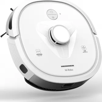 Robot de aspirare Heinner HI-Robo HRVC-M33WH, WI-FI, aspirator si mop, 14.4V/ 3350 mAh, putere aspirare 2000Pa, motor BLDC, navigatie LDS, autonomie 180 min, recipient praf: 600 ml, rezervor apa 250 ml, alb