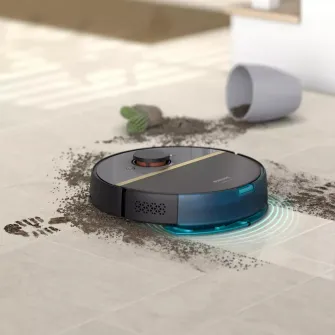Robot de aspirare Philips Seria 7000 Aqua XU7100/01, aspirator si mop, statie de golire automata, Pa 5000, 5200 mAh, autonomie pana la 180 min, 6 senzori, sac de praf 3L, 5 harţi, 4 niveluri, filtru EPA11 lavabil, aplicatie HomeRun, negru/auriu