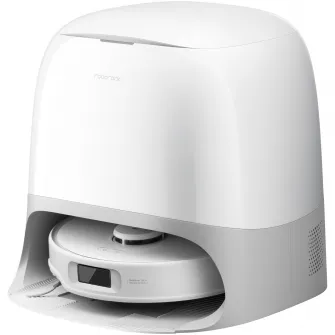 Robot de aspirare Roborock Qrevo Curv 5A1 QRCS02-00, 18500 PA, tehnologie HyperForce, sistem Dual Anti-Tangle, dock multifunctional 3.0, autocuratare cu apa fierbinte, uscare cu aer cald, alb
