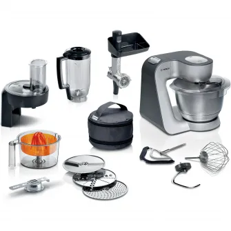 Robot de bucatarie Bosch MUM5935B, 1000 W, 7 viteze, bol 3.9 l, Mixare planetara 3D, Argintiu