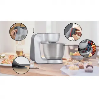 Robot de bucatarie Bosch MUM5935B, 1000 W, 7 viteze, bol 3.9 l, Mixare planetara 3D, Argintiu