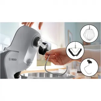 Robot de bucatarie Bosch MUM5935B, 1000 W, 7 viteze, bol 3.9 l, Mixare planetara 3D, Argintiu