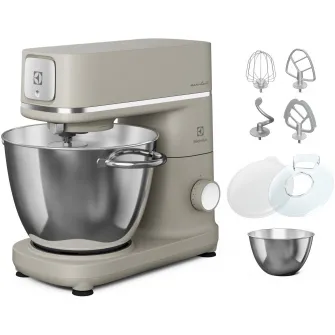 Robot de bucatarie Electrolux E6KM1-4PPT, 1200 W, corp full metal, 10 viteze + Pulse, 2 x bol inox (6 litri + 4 litri), lumina LED pentru bol, capac PerfectRiseLid pentru dospire aluat, platinum pearl