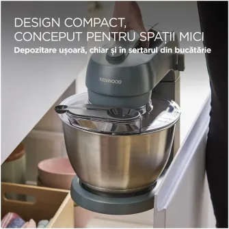 Robot de bucatarie Kenwood Go KZM35.000GY, 800W, vas inox 4L, 6 trepte viteza + Turbo, 3 accesorii patiserie, lingura masurare, albastru