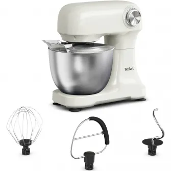Robot de bucatarie Tefal Bake Easy QB140AF0, 500W, 12 trepte de viteza, bol 3.5L, functie Pulse, design compact, tel pentru oua, accesoriu mixat, carlig aluat, functie oprire automata, bej