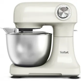 Robot de bucatarie Tefal Bake Easy QB140AF0, 500W, 12 trepte de viteza, bol 3.5L, functie Pulse, design compact, tel pentru oua, accesoriu mixat, carlig aluat, functie oprire automata, bej