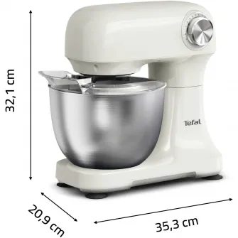 Robot de bucatarie Tefal Bake Easy QB140AF0, 500W, 12 trepte de viteza, bol 3.5L, functie Pulse, design compact, tel pentru oua, accesoriu mixat, carlig aluat, functie oprire automata, bej
