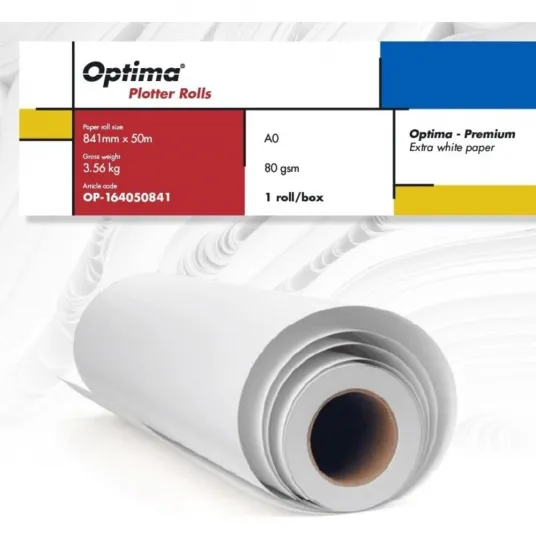 Rola plotter A0, 80gr, 841mm x 50m, Optima - Premium