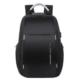 Rucsac laptop 15.6’’ multifunctional, pentru calatorii, business, cu port de incarcare USB, Cifru, Impermeabil, expandabil pana la 35 L, 30x17x44 cm, BANGE, Negru