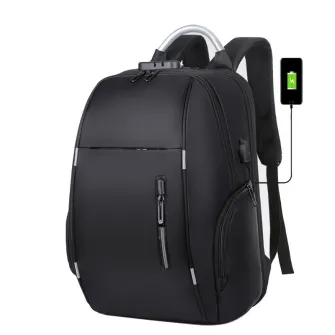 Rucsac laptop 15.6’’ multifunctional, pentru calatorii, business, cu port de incarcare USB, Cifru, Impermeabil, expandabil pana la 35 L, 30x17x44 cm, BANGE, Negru