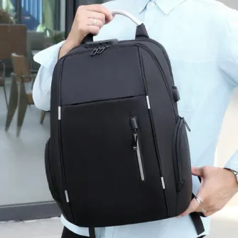 Rucsac laptop 15.6’’ multifunctional, pentru calatorii, business, cu port de incarcare USB, Cifru, Impermeabil, expandabil pana la 35 L, 30x17x44 cm, BANGE, Negru