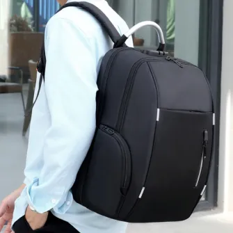 Rucsac laptop 15.6’’ multifunctional, pentru calatorii, business, cu port de incarcare USB, Cifru, Impermeabil, expandabil pana la 35 L, 30x17x44 cm, BANGE, Negru