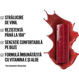 Ruj lichid rezistent cu stralucire de vinil Maybelline New York SuperStay Vinyl Ink 10 Lippy, 4.2 ml