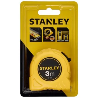 Ruleta 3 m Stanley 1-30-487 clasica, banda metalica cu acoperire lacuita pentru rezistenta la abraziune, carlig nituit True-Zero pentru masuratori precise interne si externe, clema de prindere la curea, clasa de precizie II