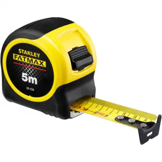 Ruleta 5 m Stanley FatMax 0-33-720, Bladearmor si acoperire Mylar, maner captusit, rezistenta la soc, reduce ruperea benzii cu 90%, lama rigida pana la 3.5m, clip de centura, carcasa cu elastomer pentru confort
