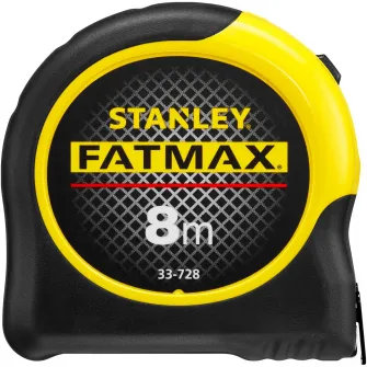 Ruleta 8 m Stanley FatMax 0-33-728, metrica cu Bladearmor si acoperire Mylar, maner captusit, precizie clasa II, lama de 32 mm pentru citire usoara si proiectie de 3,35 m, Bladearmor reduce ruperea cu 95%