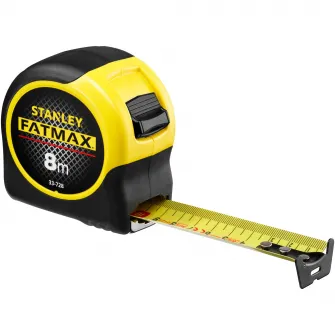 Ruleta 8 m Stanley FatMax 0-33-728, metrica cu Bladearmor si acoperire Mylar, maner captusit, precizie clasa II, lama de 32 mm pentru citire usoara si proiectie de 3,35 m, Bladearmor reduce ruperea cu 95%