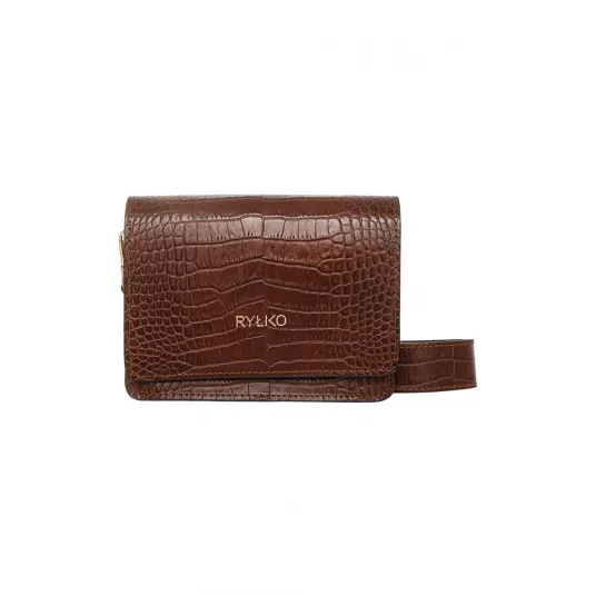 RYŁKO, Geanta crossbody de piele cu aspect de piele de crocodil, Maro cognac