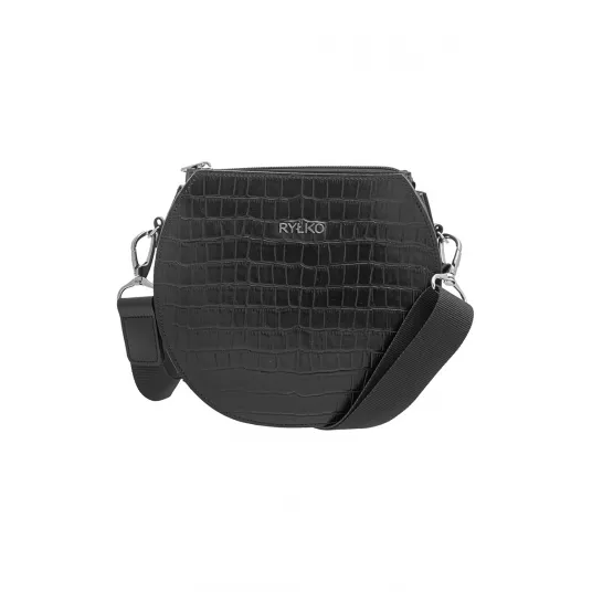 RYЕЃKO, Geanta crossbody de piele cu aspect de piele de crocodil, Negru