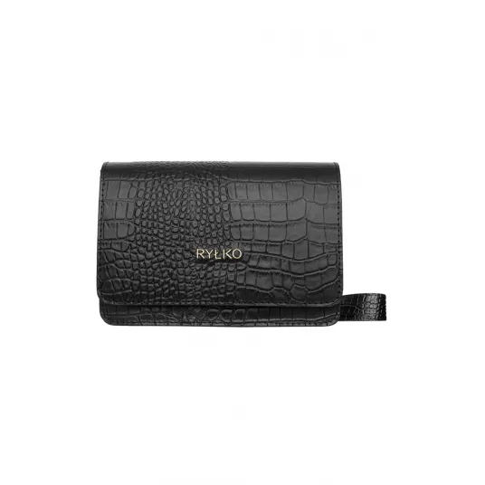RYЕЃKO, Geanta crossbody de piele cu aspect de piele de crocodil, Negru