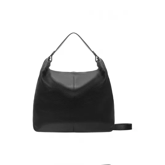 RYЕЃKO, Geanta hobo de piele cu logo, Negru