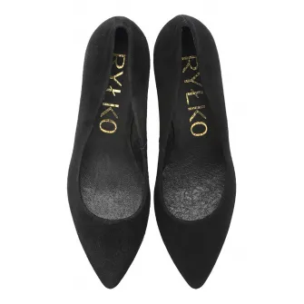 RYЕЃKO, Pantofi de piele intoarsa cu varf ascutit, Negru, 39