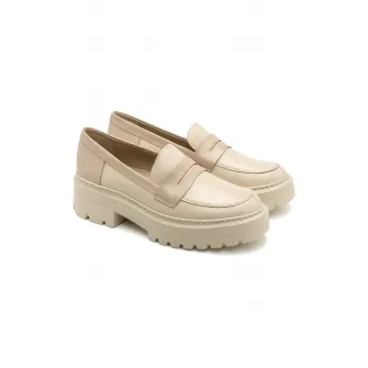 RYЕЃKO, Pantofi loafer de piele cu aspect masiv, Bej, 40