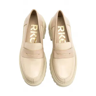 RYЕЃKO, Pantofi loafer de piele cu aspect masiv, Bej, 40
