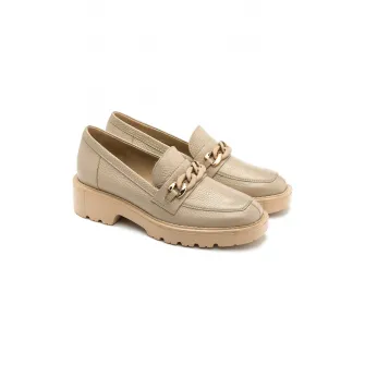 RYЕЃKO, Pantofi loafer de piele cu detalii lant, Auriu, Bej, 40