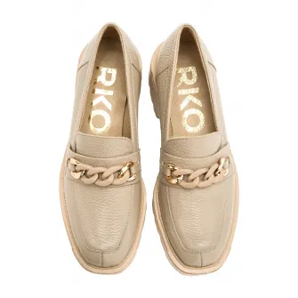 RYЕЃKO, Pantofi loafer de piele cu detalii lant, Auriu, Bej, 40