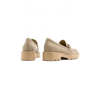 RYЕЃKO, Pantofi loafer de piele cu detalii lant, Auriu, Bej, 40
