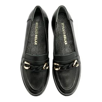 RYЕЃKO, Pantofi loafer de piele cu detalii lant, Auriu, Negru, 38
