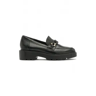 RYЕЃKO, Pantofi loafer de piele cu detalii lant, Auriu, Negru, 40