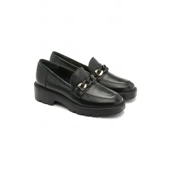 RYЕЃKO, Pantofi loafer de piele cu detalii lant, Auriu, Negru, 40