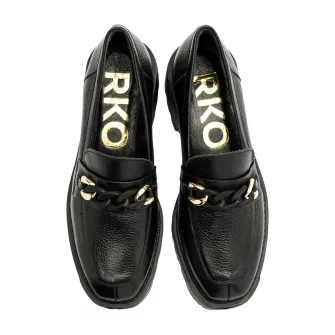RYЕЃKO, Pantofi loafer de piele cu detalii lant, Auriu, Negru, 40
