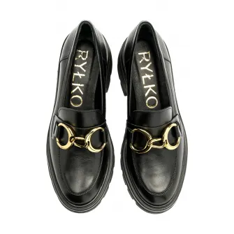 RYЕЃKO, Pantofi loafer de piele Sisi, Auriu, Negru, 39