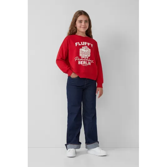 s.Oliver, Bluza de trening din amestec de bumbac cu imprimeu grafic, Rosu, Alb, 146-152 CM