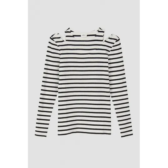 s.Oliver, Bluza slim-fit cu decupaje, Alb, Negru, 170-176 CM