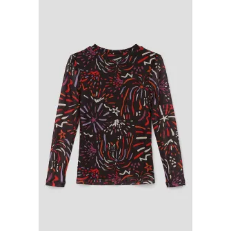 s.Oliver, Bluza slim fit de plasa, Rosu, Negru, 116-122 CM