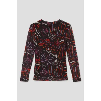 s.Oliver, Bluza slim fit de plasa, Rosu, Negru, 116-122 CM