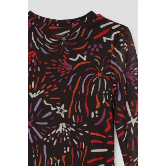 s.Oliver, Bluza slim fit de plasa, Rosu, Negru, 116-122 CM