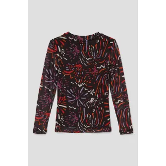 s.Oliver, Bluza slim fit de plasa, Rosu, Negru, 92-98 CM