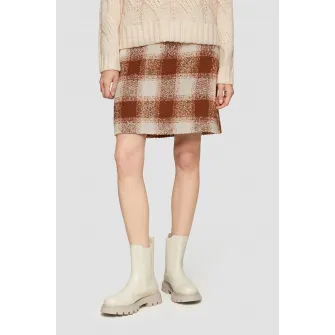 s.Oliver, Fusta mini cu model in carouri, Maro, Bej deschis, 38