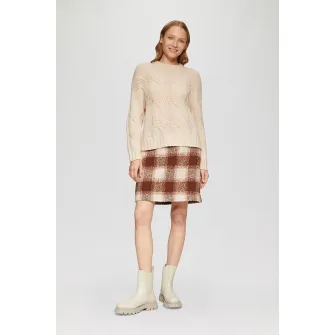 s.Oliver, Fusta mini cu model in carouri, Maro, Bej deschis, 38